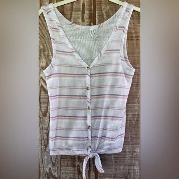 Mudd Striped Button & Tie Front Tank Top 💜 - Picture 1 of 4